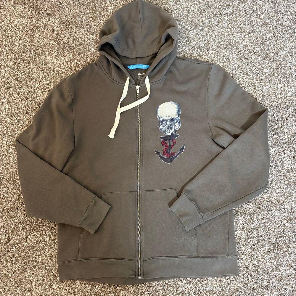 Threadless Graphic Skull Zombie Hoodie Gray L Goth Punk Emo Methiole Art Collab